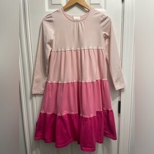 Hanna Andersson Girl's Size 12 Pink Tiered Dress Long Sleeves Stripes Cotton